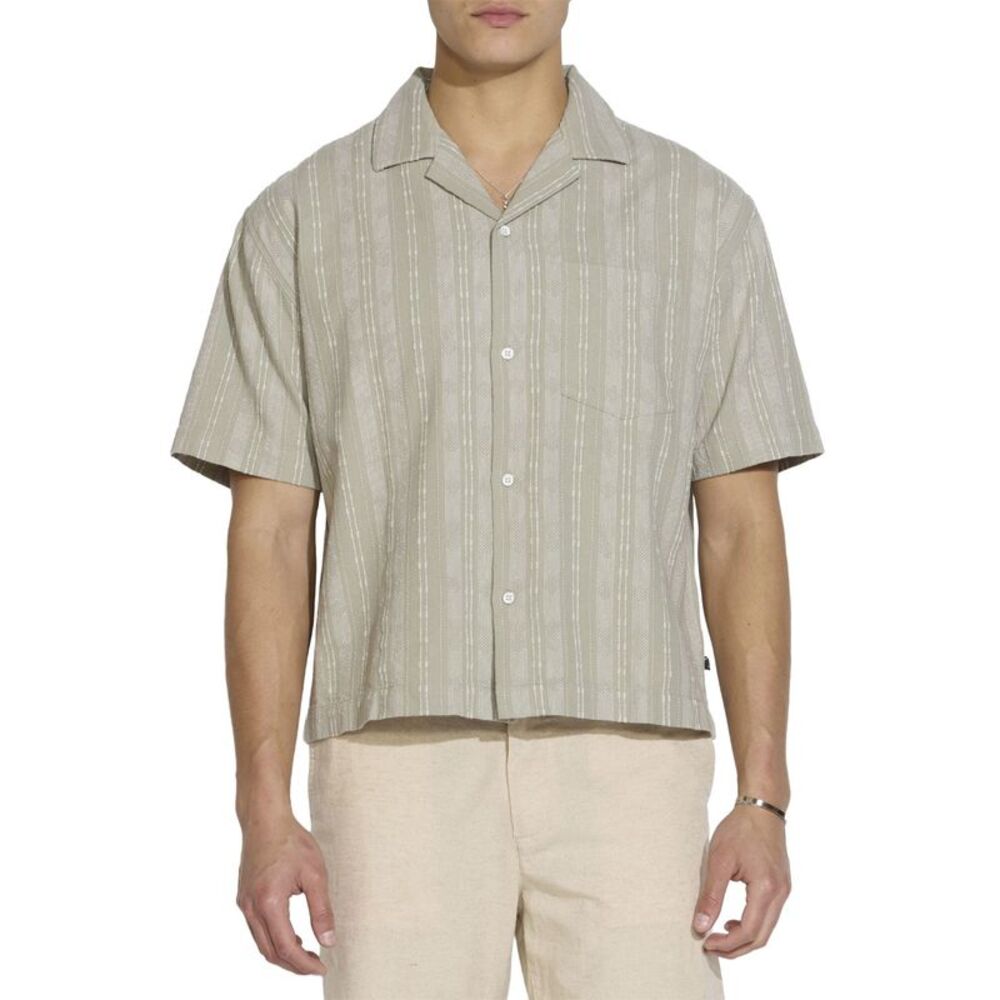 Civil Society Mens Tabuk Boxy Crop Fit Striped Shirt XL Dusty Green - NWT $75